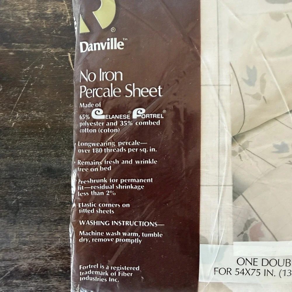 Danville Double Fitted Sheet New Sealed Vintage No Iron Floral‎ Plaid